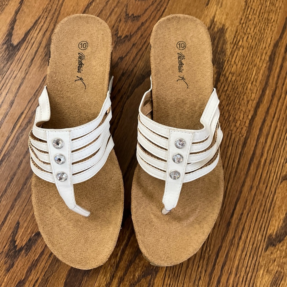 White Women's Sandals with Rhinestone Accents